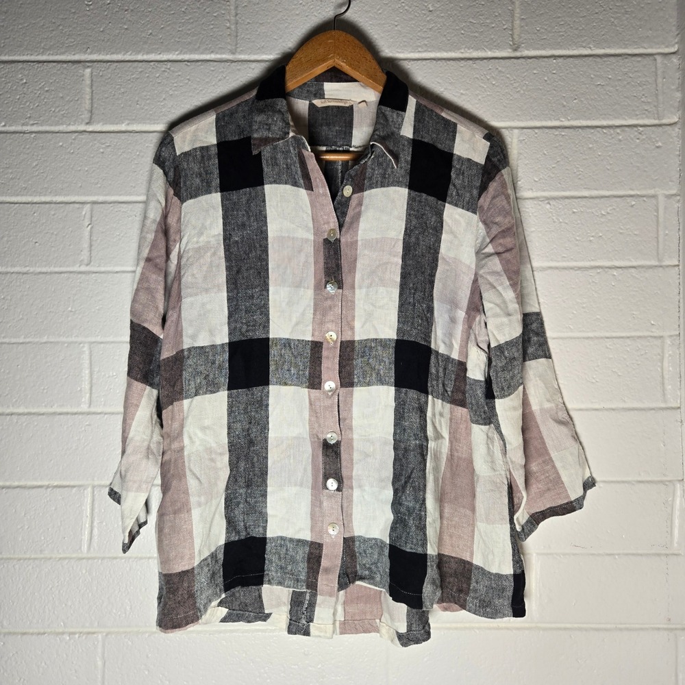 Soft‎ Surroundings Linen Blend Plaid Button Shirt 1X Back Zip Shacket Fall Layer